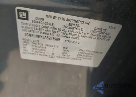 2010 Chevrolet Equinox Lt from USA, damaged, VIN 2CNFLNEY3A6267909